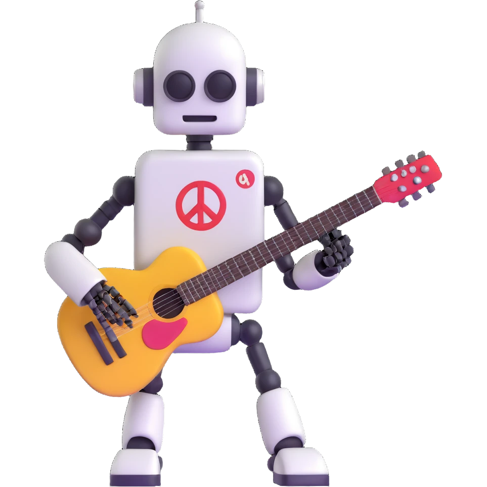hippie robot playing guitar emoji