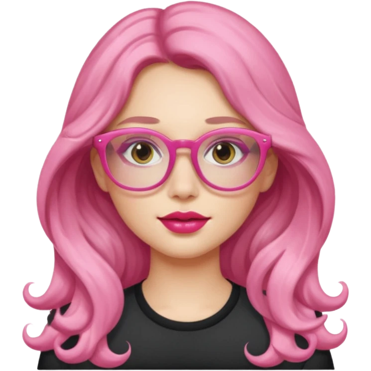 Alta , cabelo grande ondulado , óculos rosa , labios rosados , pele clara emoji