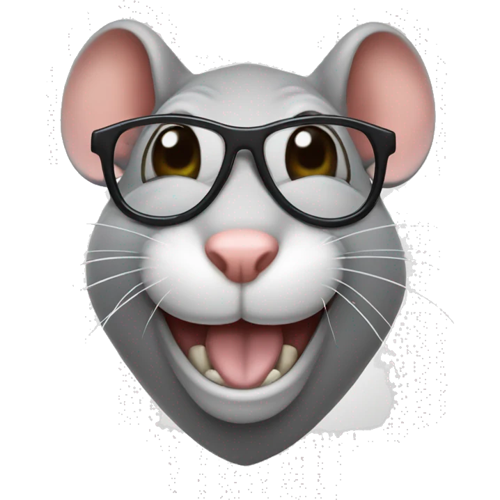 Head of a rat with glasses and a smile with 2 tooth  emoji
