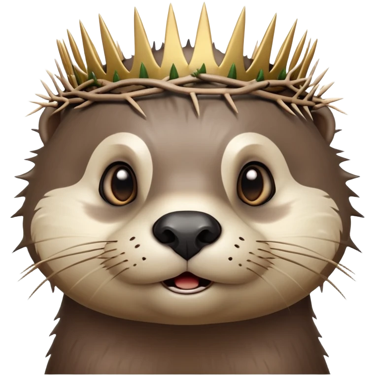 really cute confused otter face with simple thorny stem wrapped horizontally around its forehead like Jesus Christ's Crown of thorns, no crown shape on top, just thin spiky branches circling the forehead, very cartoony and expressive face, big eyes emoji