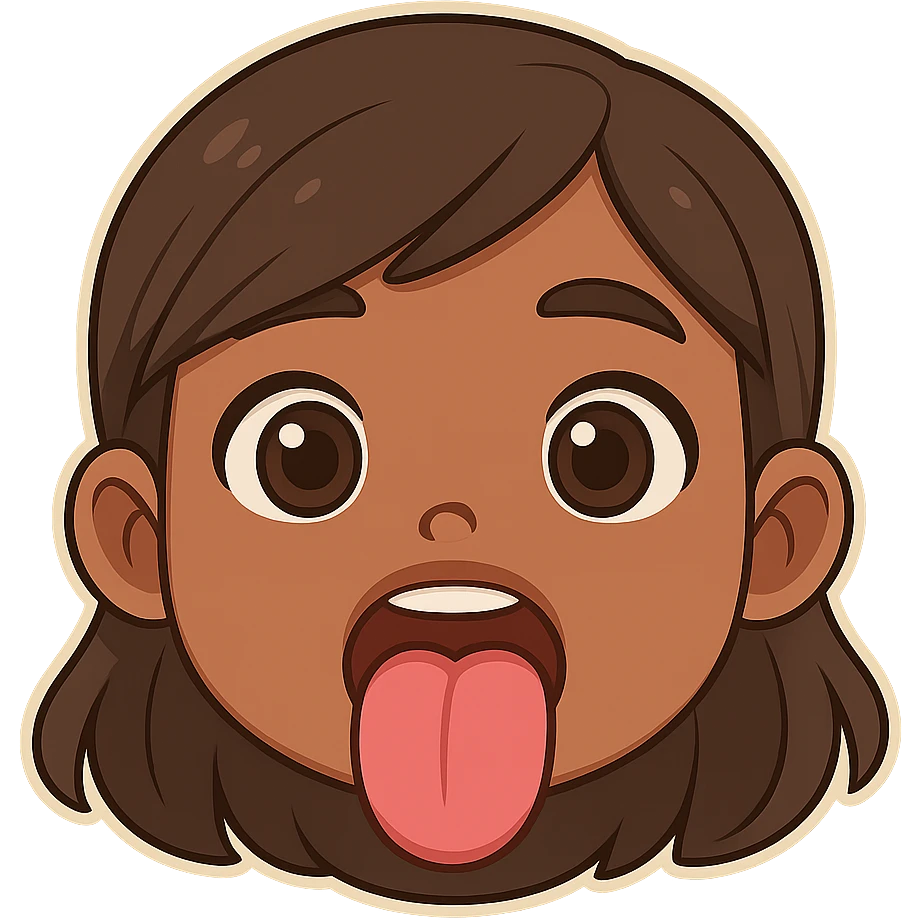 Make this a caramel-skinned girl sticking out her tongue, keep the original chibi stickers style, with no background. emoji