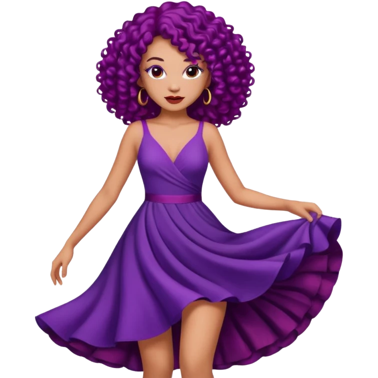 Fashion Model with Purple Curls, red dress emoji