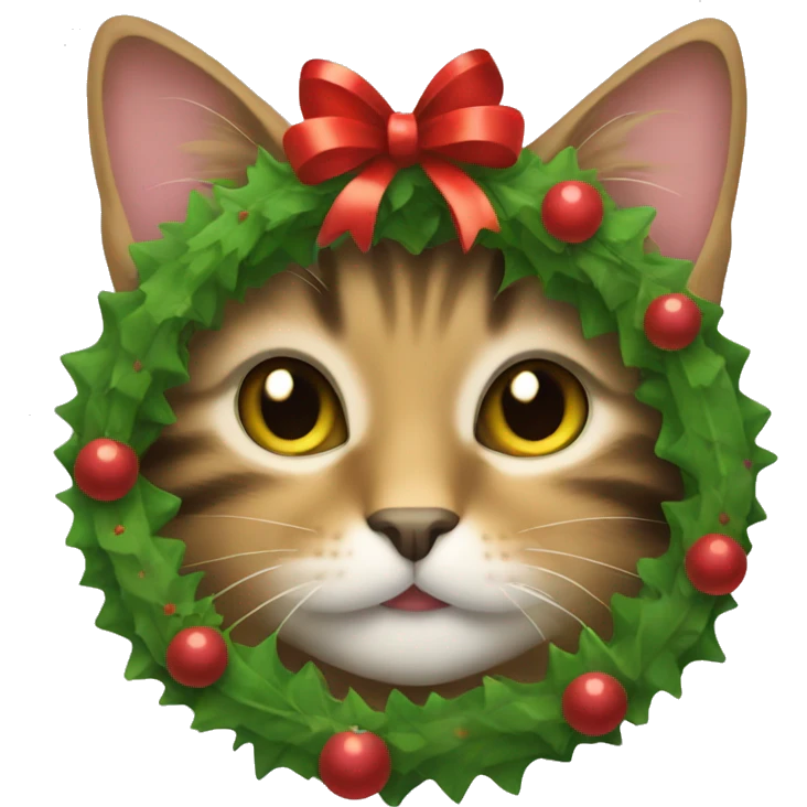 Tabby cat with Christmas wreath emoji