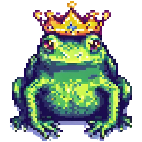 crowned frog pixel art vibrant colors emoji