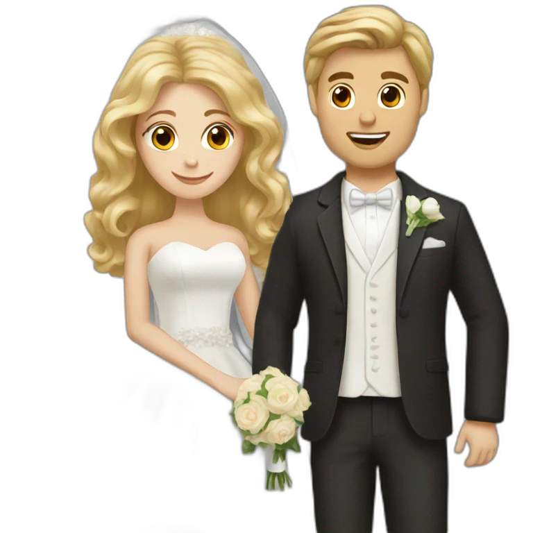 Woman with brown hair and guy with blonde hair getting married emoji