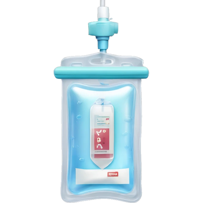 Rectangular transparent plastic iv bag filled with 500ml of fluid hanging on an iv pole in an intensive care unit  emoji