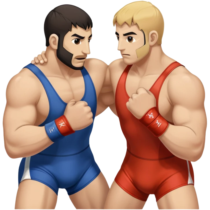An icon symbolizing Greco-Roman wrestling, showing two wrestlers locked in a powerful grip, focusing on upper-body techniques. The background features a wrestling mat, with the athletes wearing traditional singlets. Transparent background highlights the strength and skill of the sport. emoji