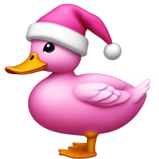 Pink Duck wearing a Santa hat with a bow on it emoji