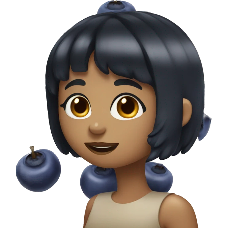 tan girl with short black bangs eating blueberries emoji