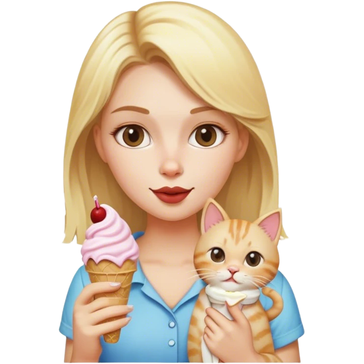 Blonde woman with a cat eating ice cream  emoji
