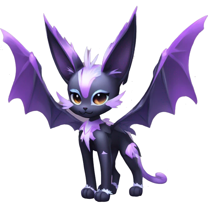 Shiny Cool Punk pastel Black beautiful ethereal fantasy Kawaii Sona Fakemon-cat-animal with edgy bat-wings-ears vtuber model Full Body emoji