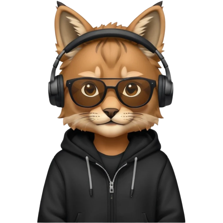 lynx with sunglasses, headphones and a black hoodie emoji
