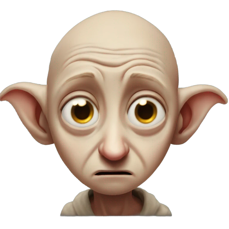 Dobby making a very sad frown face with tears streaming down his face  emoji