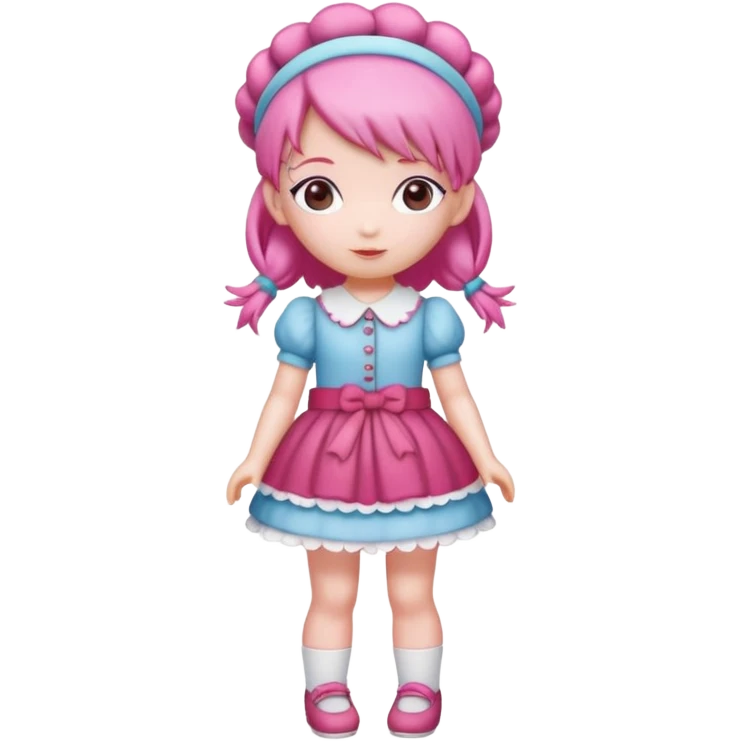 Isolated detaile illustration incredibly raspberry torte doll figurine full body with pink hair and a raspberry hairband emoji