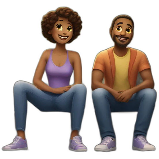 a couple for the Netflix film of 2023 "Happy Ending" sitting on the sidewalk, like they do in the poster for the film emoji