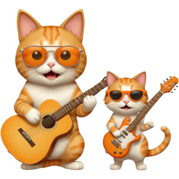 Cat with sunglasses and a guitar yelling at another cat emoji