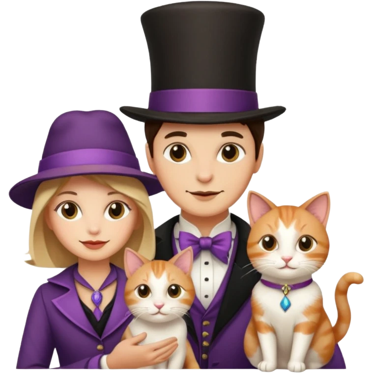 magician couple and their pet cat emoji