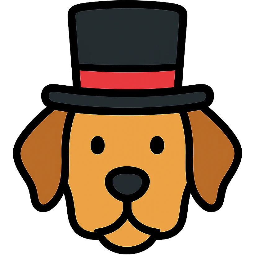 A dog wearing a top hat, formal, elegant emoji