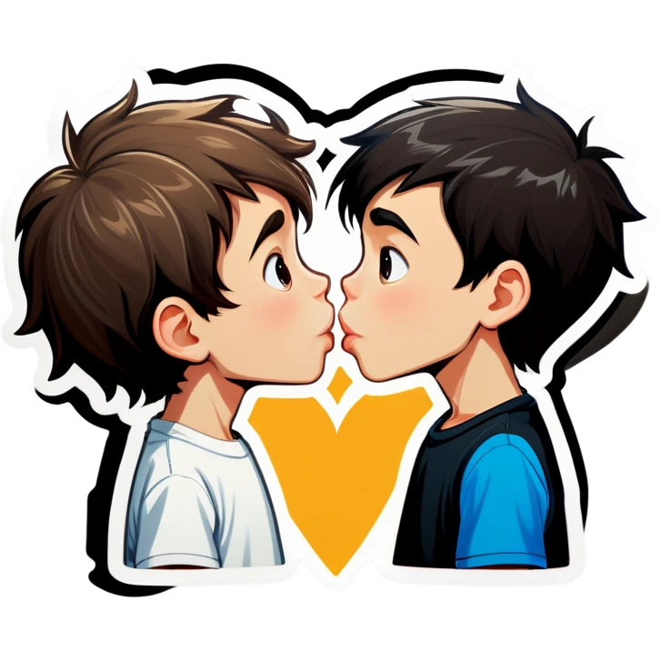 A brown hair boy that’s white kissing a black hair boy that’s white emoji