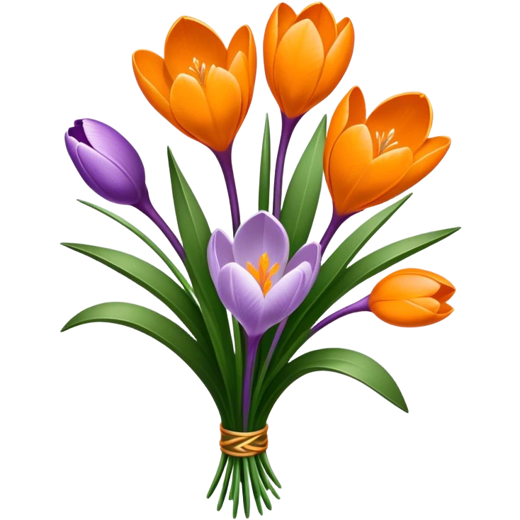 luxuriant, bouquet Crocus Orange, stem, leaf emoji