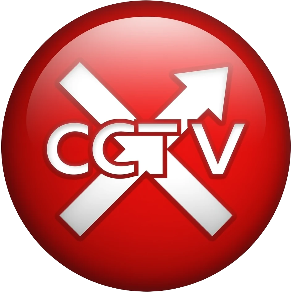 Red filled circle with white X and arrow end points on the X, CCTV in the centre emoji