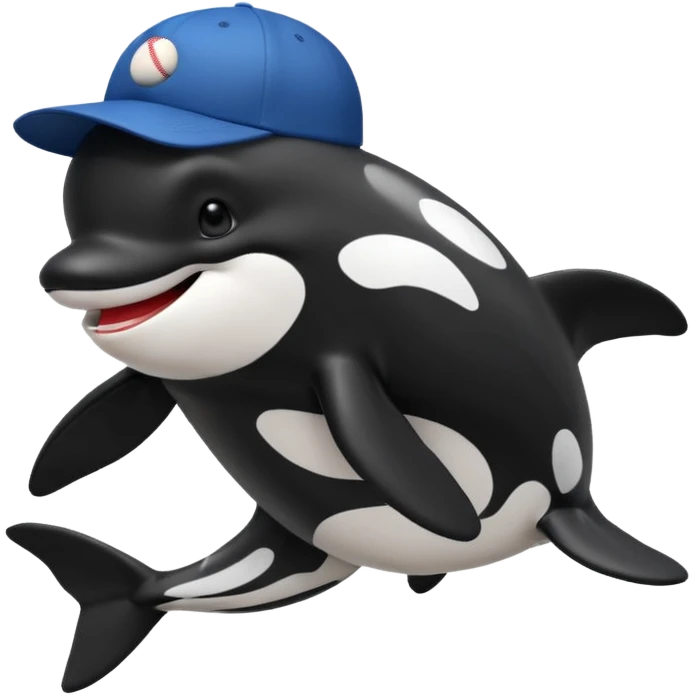 Orca whale with a baseball hat and baseball emoji