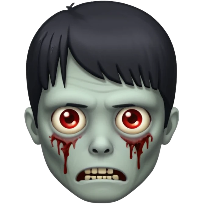 zumbi com franjinha na testa e o cabelo longo liso e preto emoji