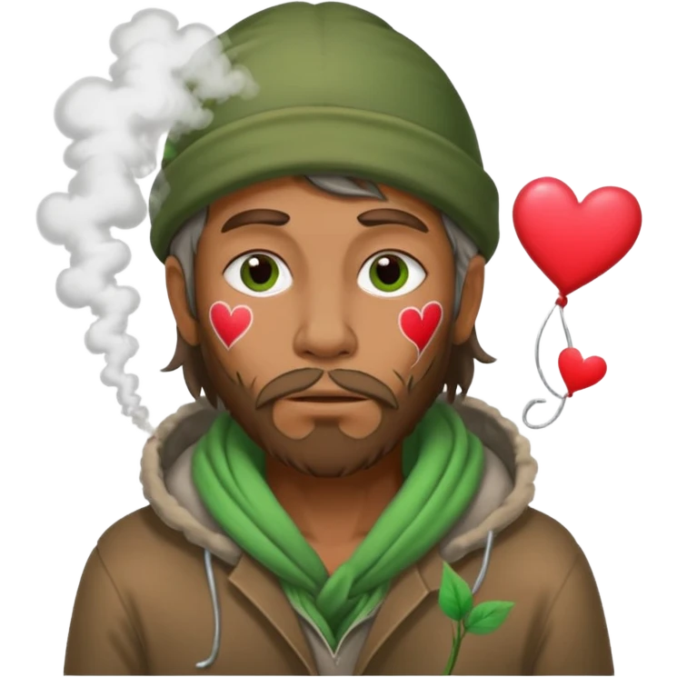 Homeless man with Valentine’s Day decor smelly and ugly  white and green smoke  emoji