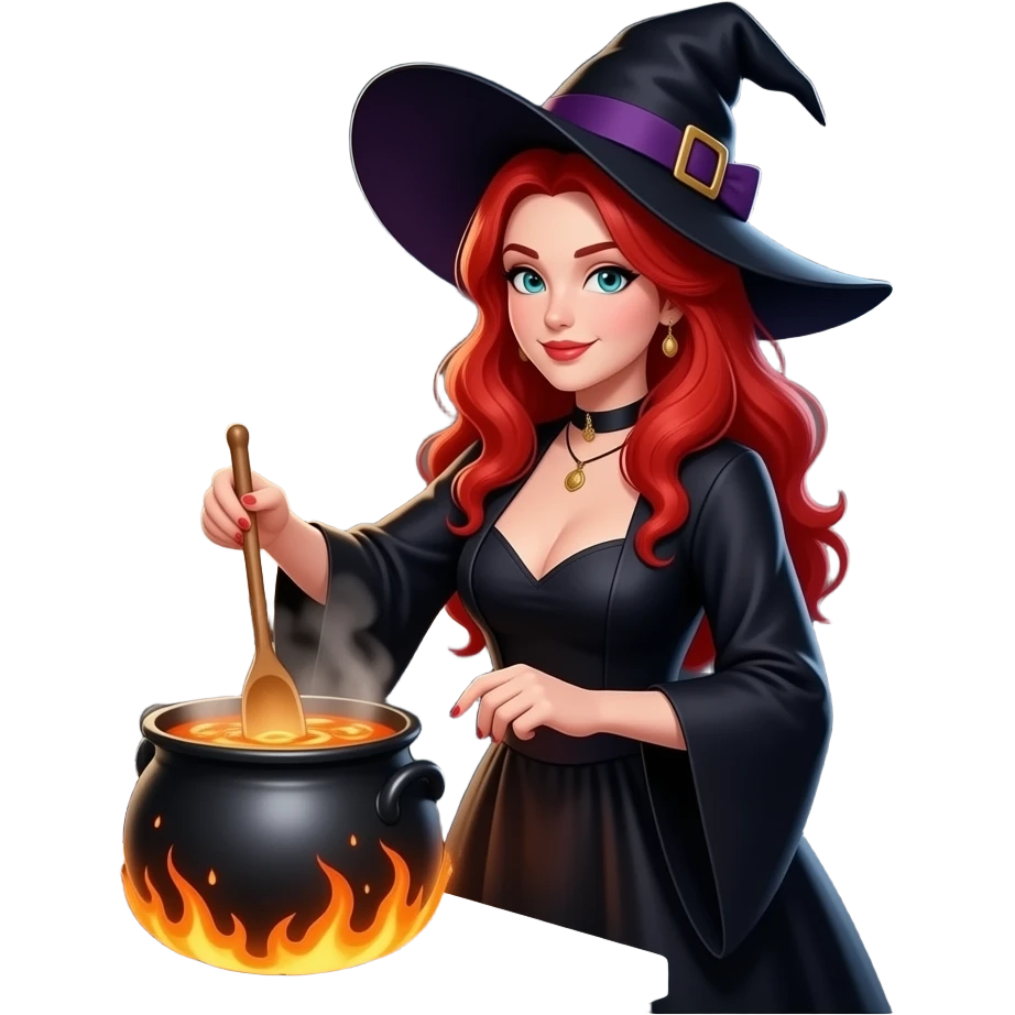 White redhead sexy woman witch cooking emoji