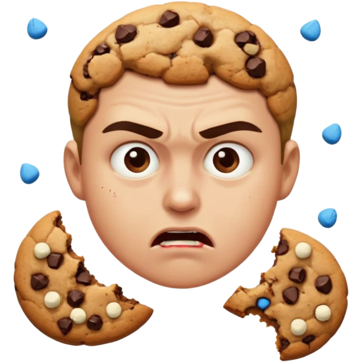 Angry person that’s eating a lot of cookies emoji