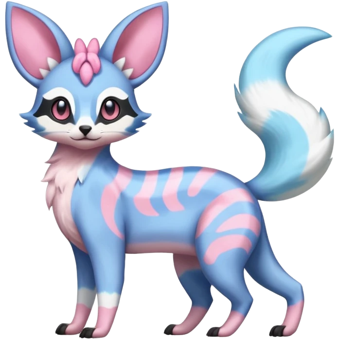 Rare realistic cool cute epic aesthetic colorful Amaura-Sylveon-Civet-Genet-species-Fakemon-hybrid-creature, with markings, full body emoji
