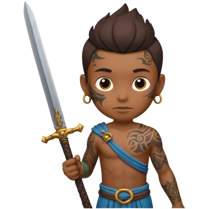 tattoed warrior ancient kid holding sword emoji
