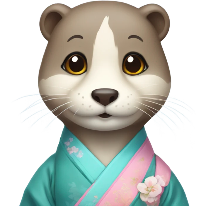 An otter face dressed in pastel-colored traditional Korean hanbok emoji