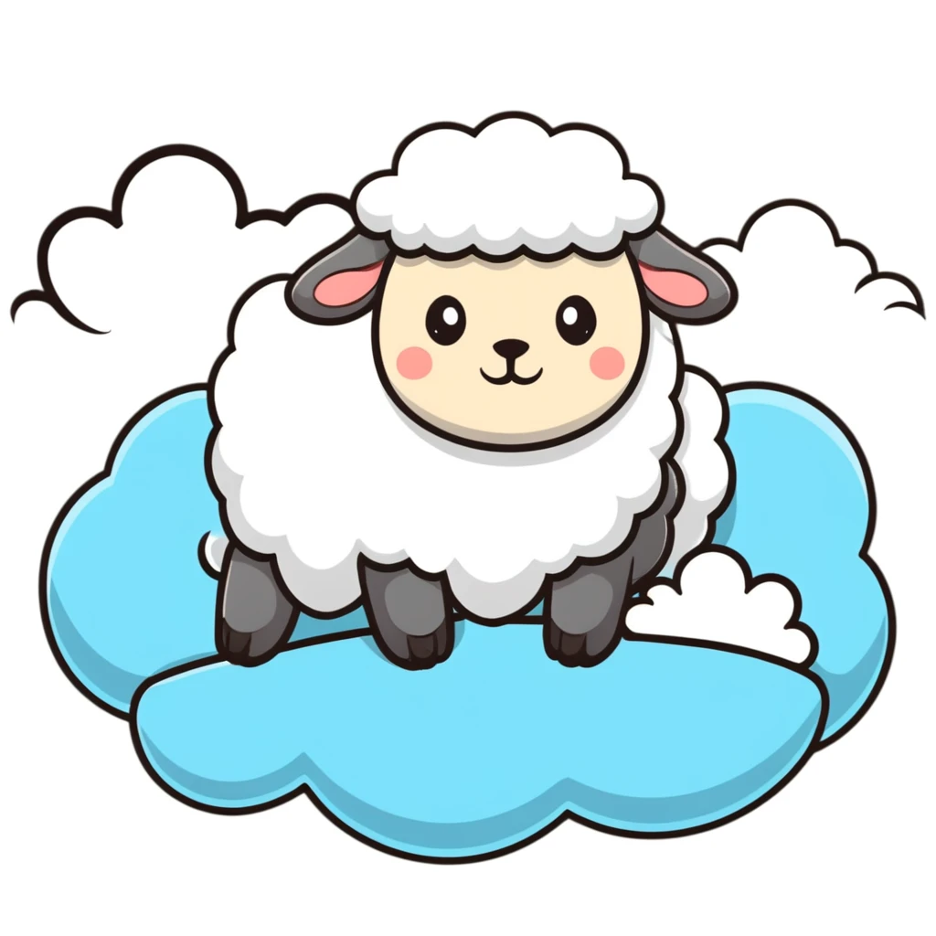 A fluffy sheep resting on a puffy white cloud in the sky emoji