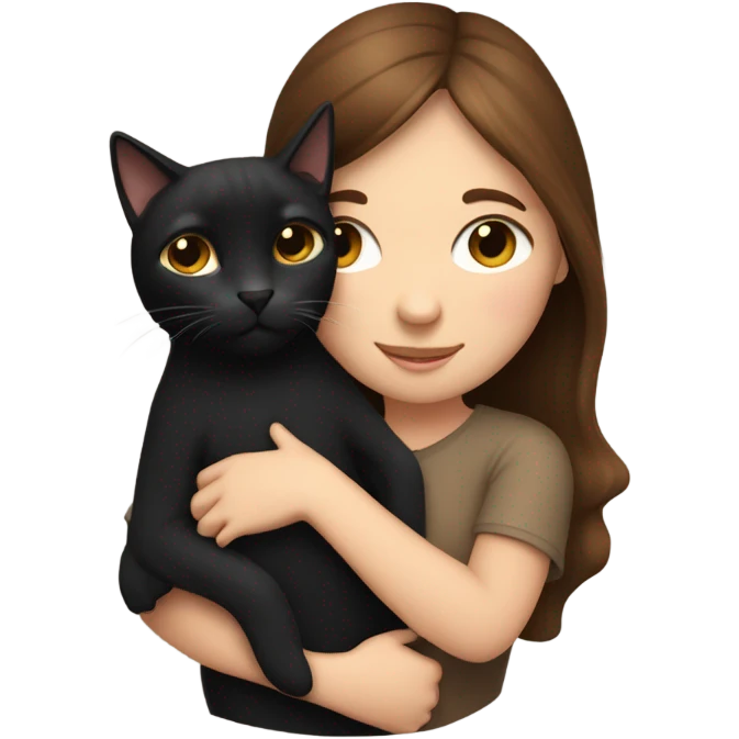 1 brown haired girl snuggling black cat  emoji