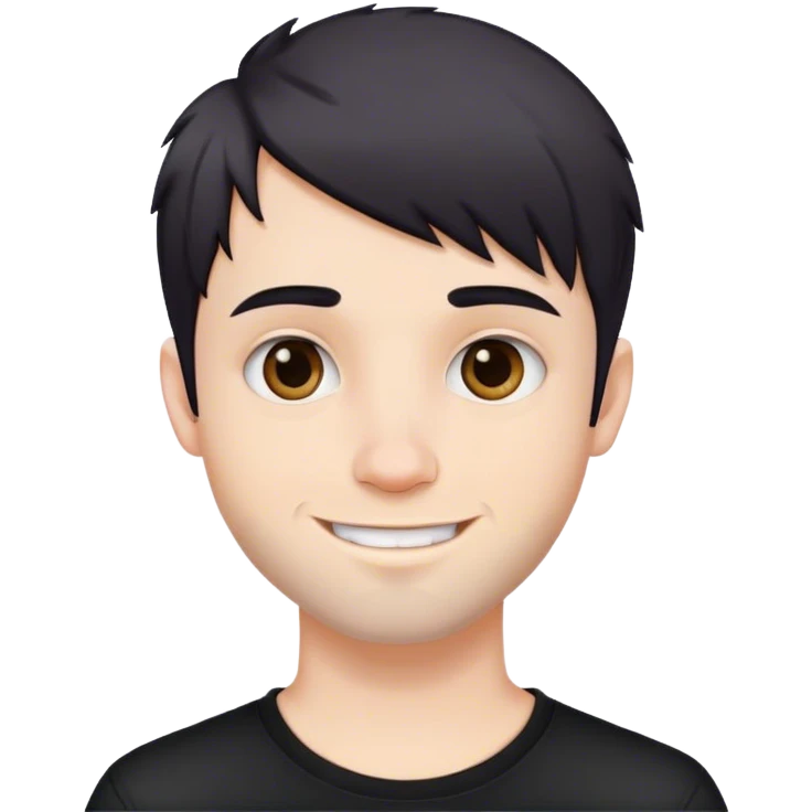 Cute white male, short dark colored hair and facial hair, nose and lip piercing, emo smiling emoji