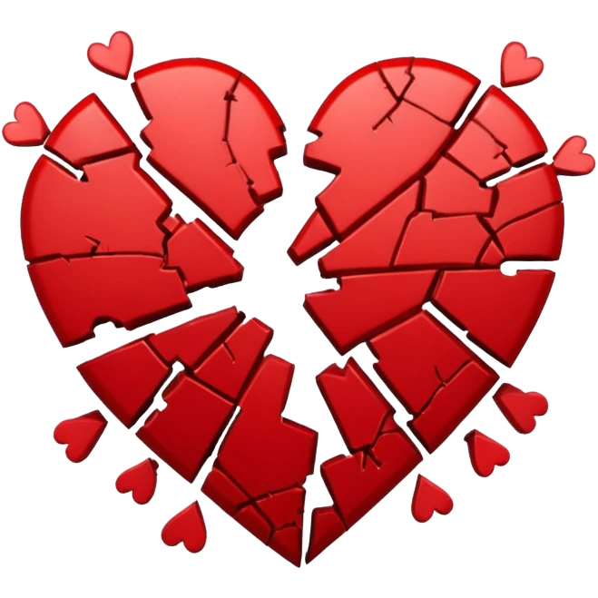 "Realistic HD red broken heart, shattered pieces, no money present, empty and dramatic look, clean white background." emoji