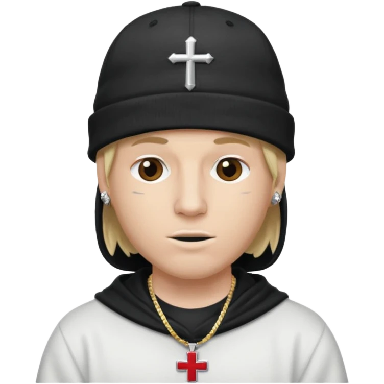 rapper da trắng đội mũ len mlb áo thánh giá đeo khăn trùm mặt emoji