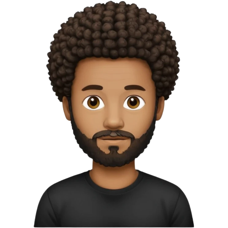 Medium brown skin man with beard and a tiny curly  Afro fade with dark dark brown eyes  emoji