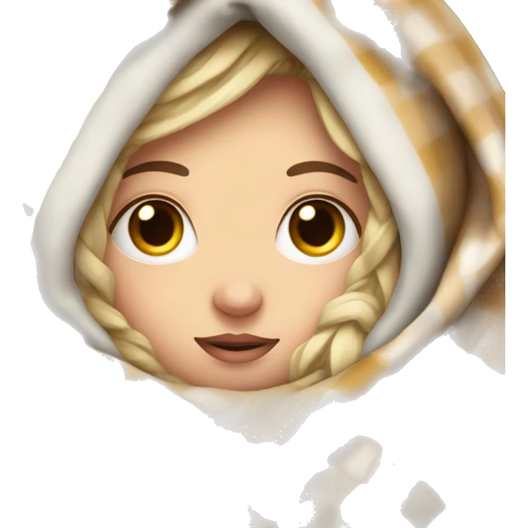 White girl snuggled in a blanket freezing emoji
