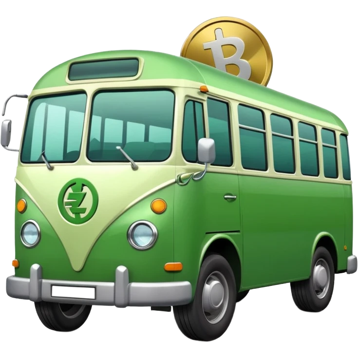 green bus with electric symbol and large zero-euro coin emoji