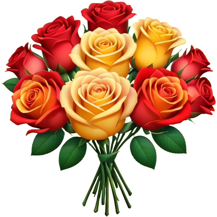 roses with gradient on petal starts yellow and bottom is red make a bouquet of them  emoji