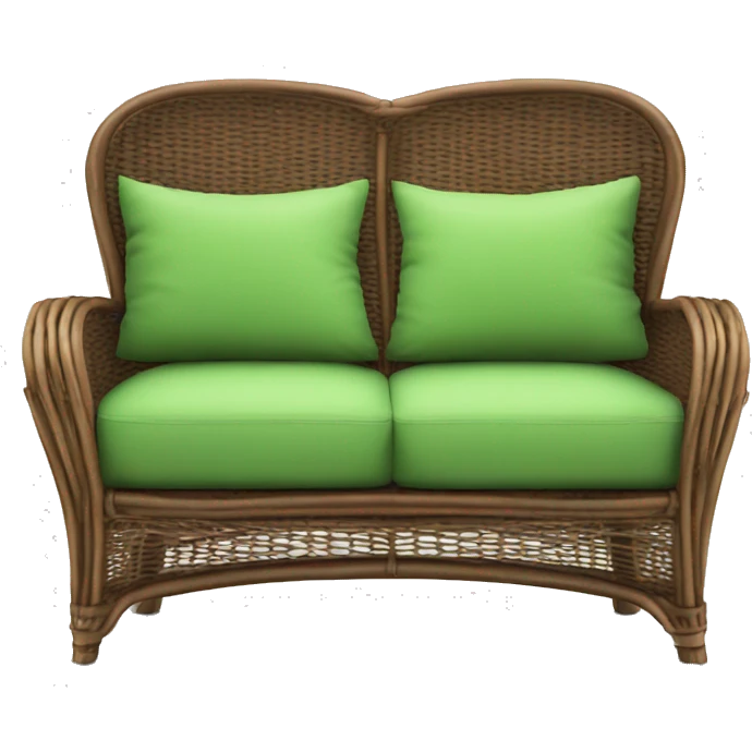 rattan brown sofa with green cushions emoji