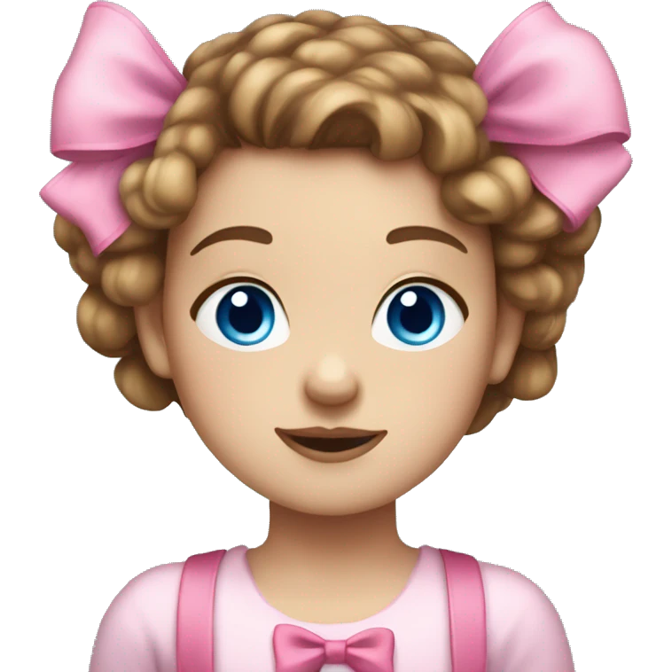 cute light skinned girl with brown hair and blue eyes with a pink bow in her hair emoji