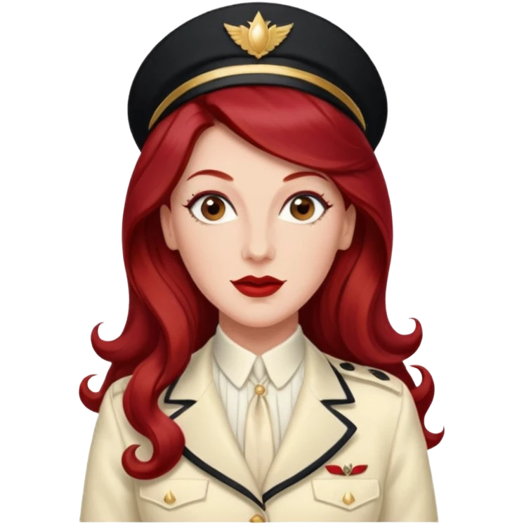 LaVerne Andrews from The Andrews Sisters with long dark red hair, ivory outfit emoji