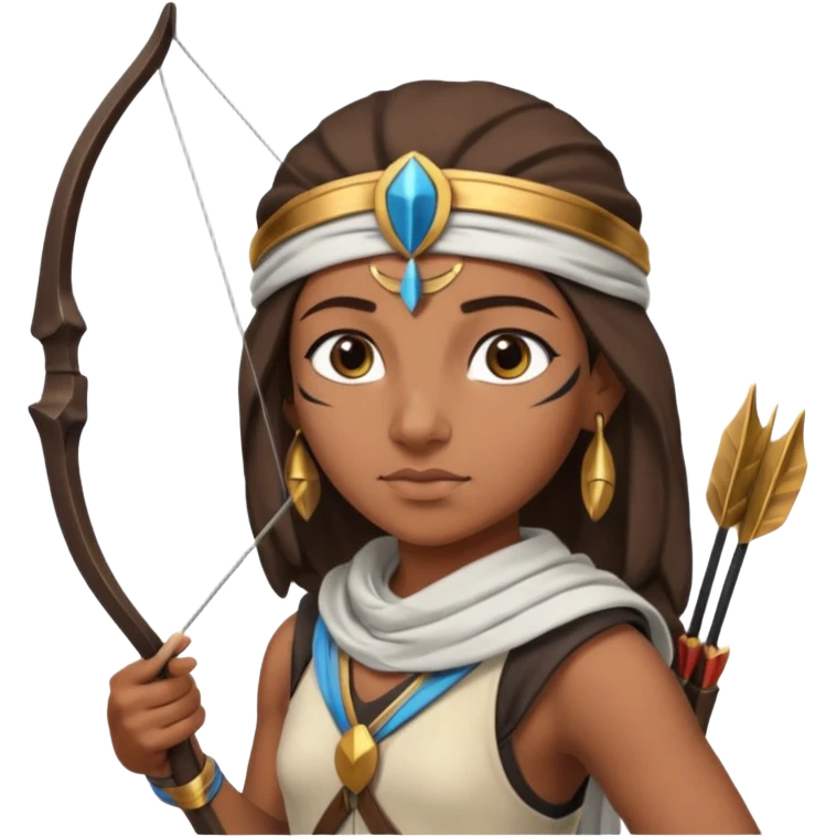Emoji portrait of an Egyptian archer. Headcloth, bow and arrow, focused expression. emoji