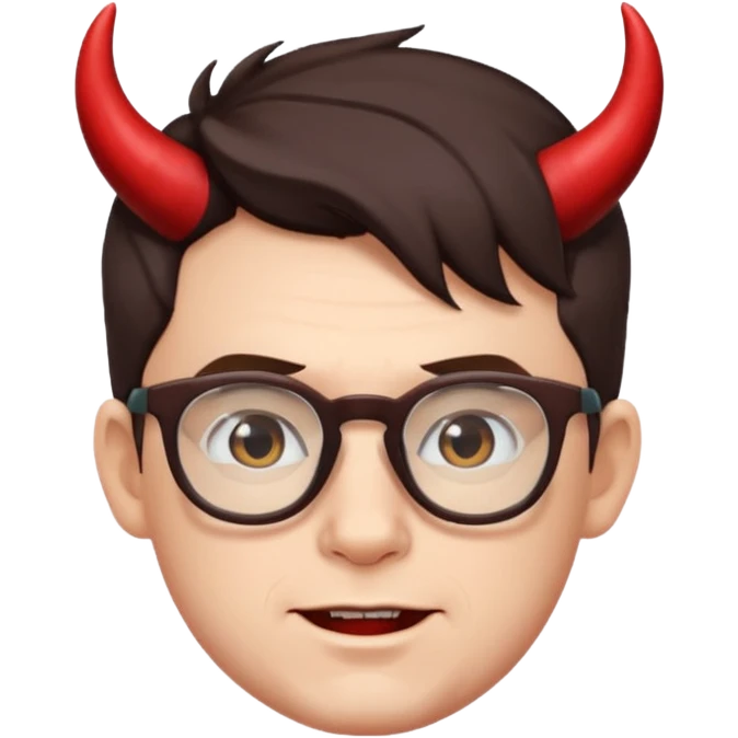 Short white male with glasses, devil  emoji