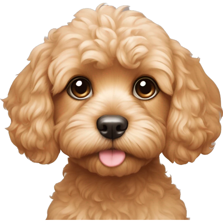 Cavoodle's face and shoulders are covered in light apricot fur, with subtle cream highlights around the eyes and on the lower parts of the face, giving it a warm, expressive look. emoji