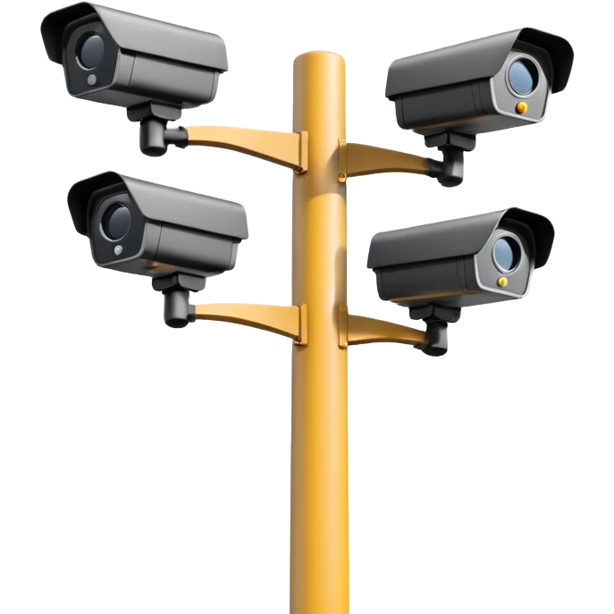 4 CCTV cameras on a pole with a PTZ camera in black  emoji