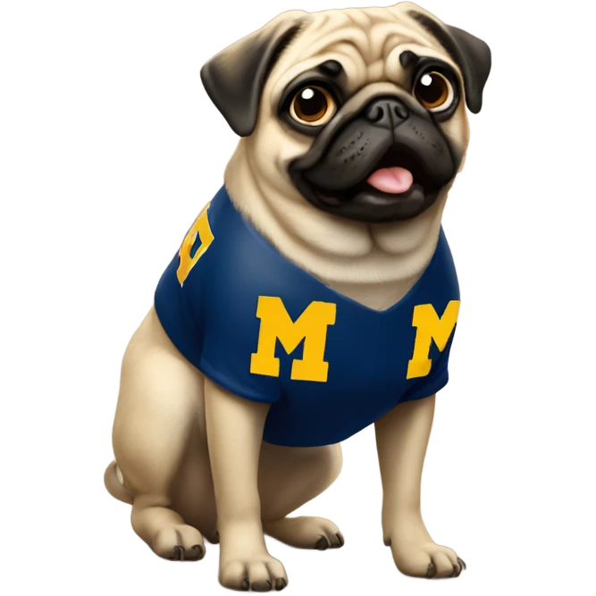 Pug wearing a university of Michigan shirt emoji